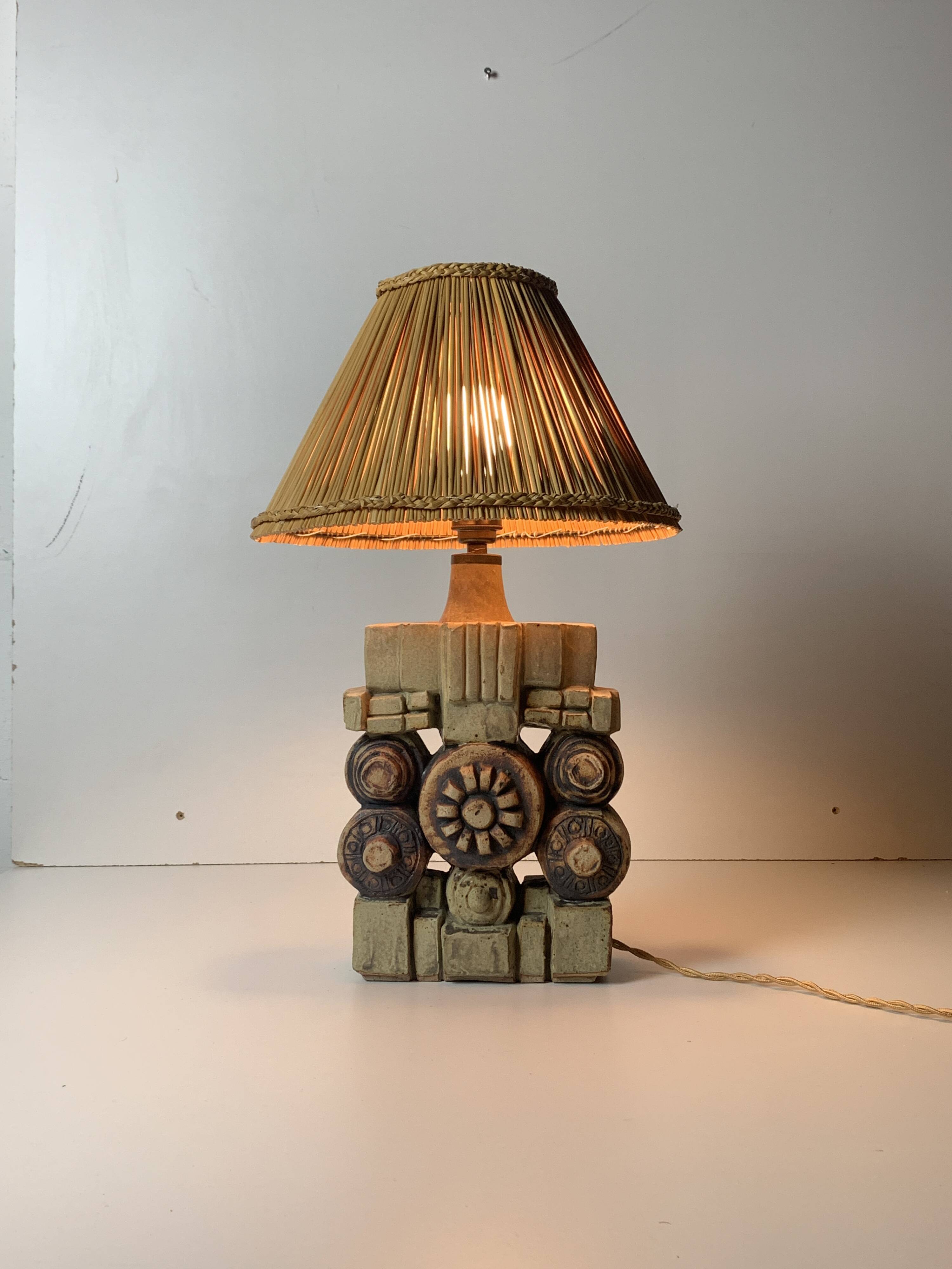 Mid century brutalist ceramic table lamp by Bernard Rooke, 1970s