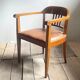 Swiss Art Deco Wood Armchair with Brown Leather Seat, 1930s