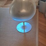 Pair of designer swivel armchairs in slightly metallic grey