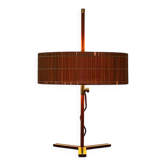 Minimalist tripod table lamp in teak, mid-century German style by Kaiser Leuchten, 1960s.