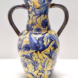 Handmade Yellow and Blue Glazed Ceramic Amphora Vase by Zulimo Aretini, Ita