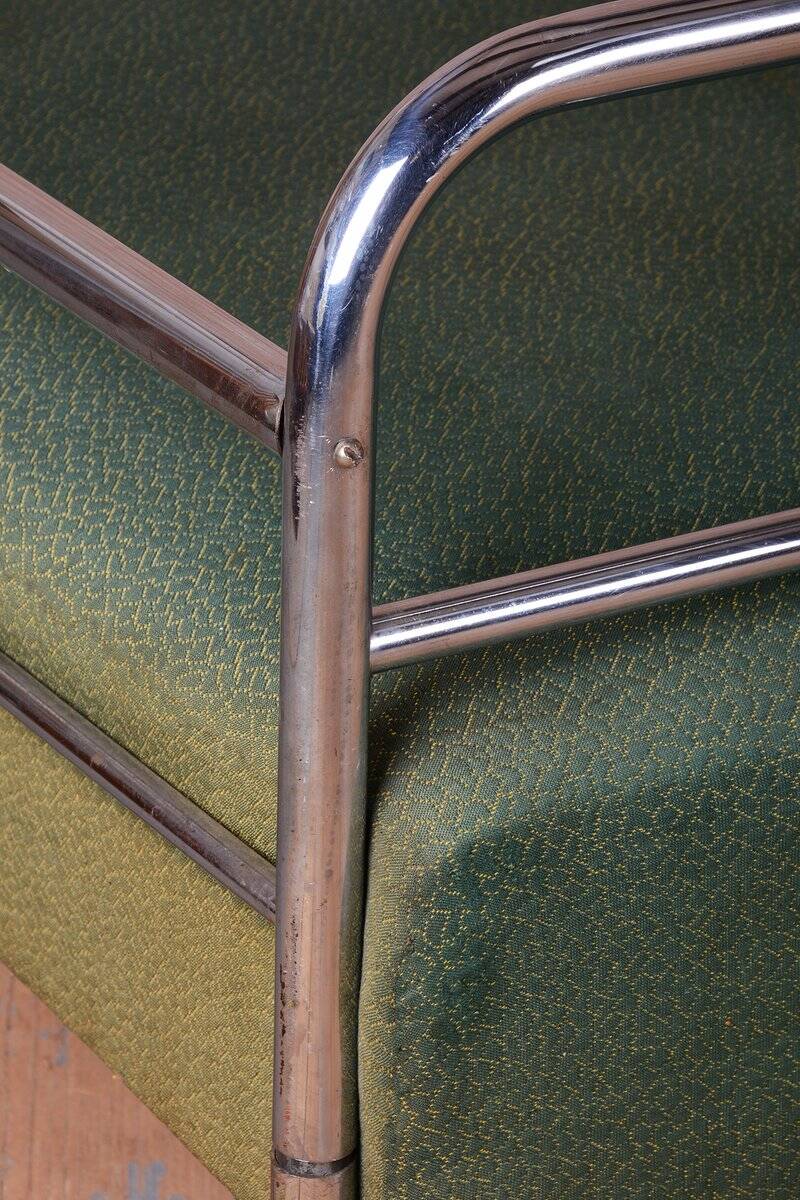 Bauhaus Sofa in Chrome, Steel, and Fabric, Czech, 1930s