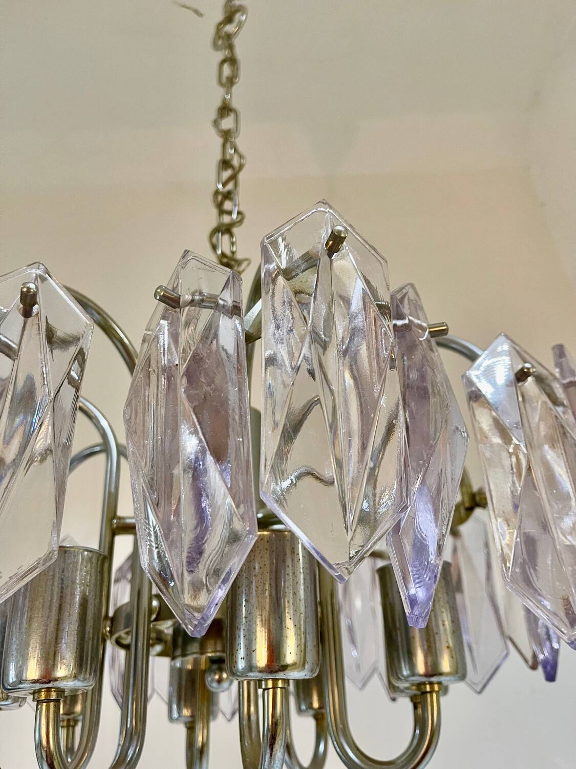 Kinkeldey chandelier with iridescent glass and chrome structure, Austria 1970s