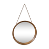 Mid-century circular teak mirror with leather strap by Pedersen Hansen 37cm