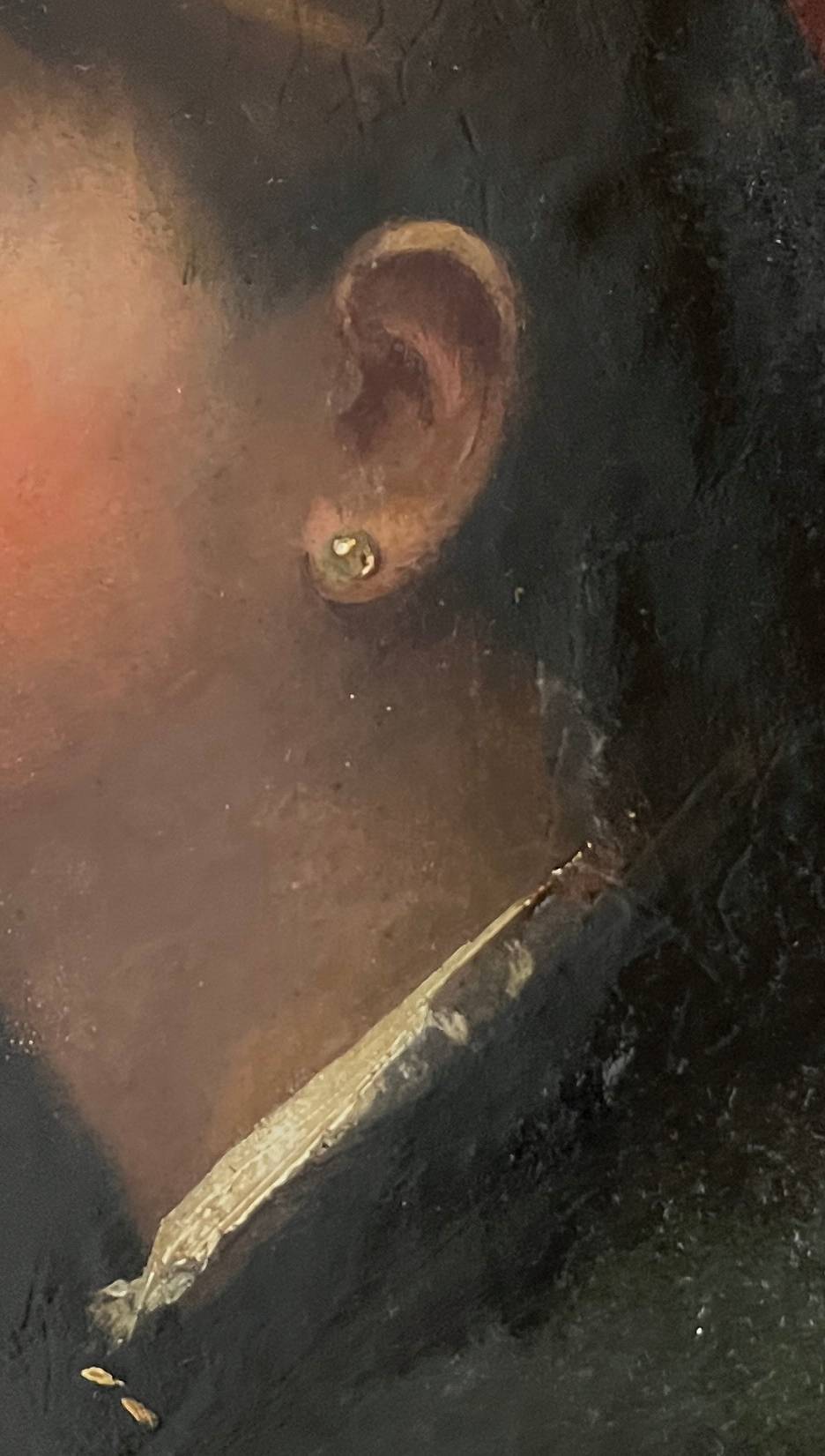 HST painting "Portrait of a young woman with a red bow" 19th century for restoration