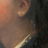 HST painting "Portrait of a young woman with a red bow" 19th century for restoration