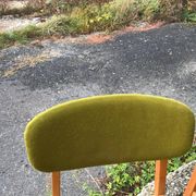 Set of 4 multicoloured wooden office chairs from the 1960s, Mid-Century style, with upholstered seats.