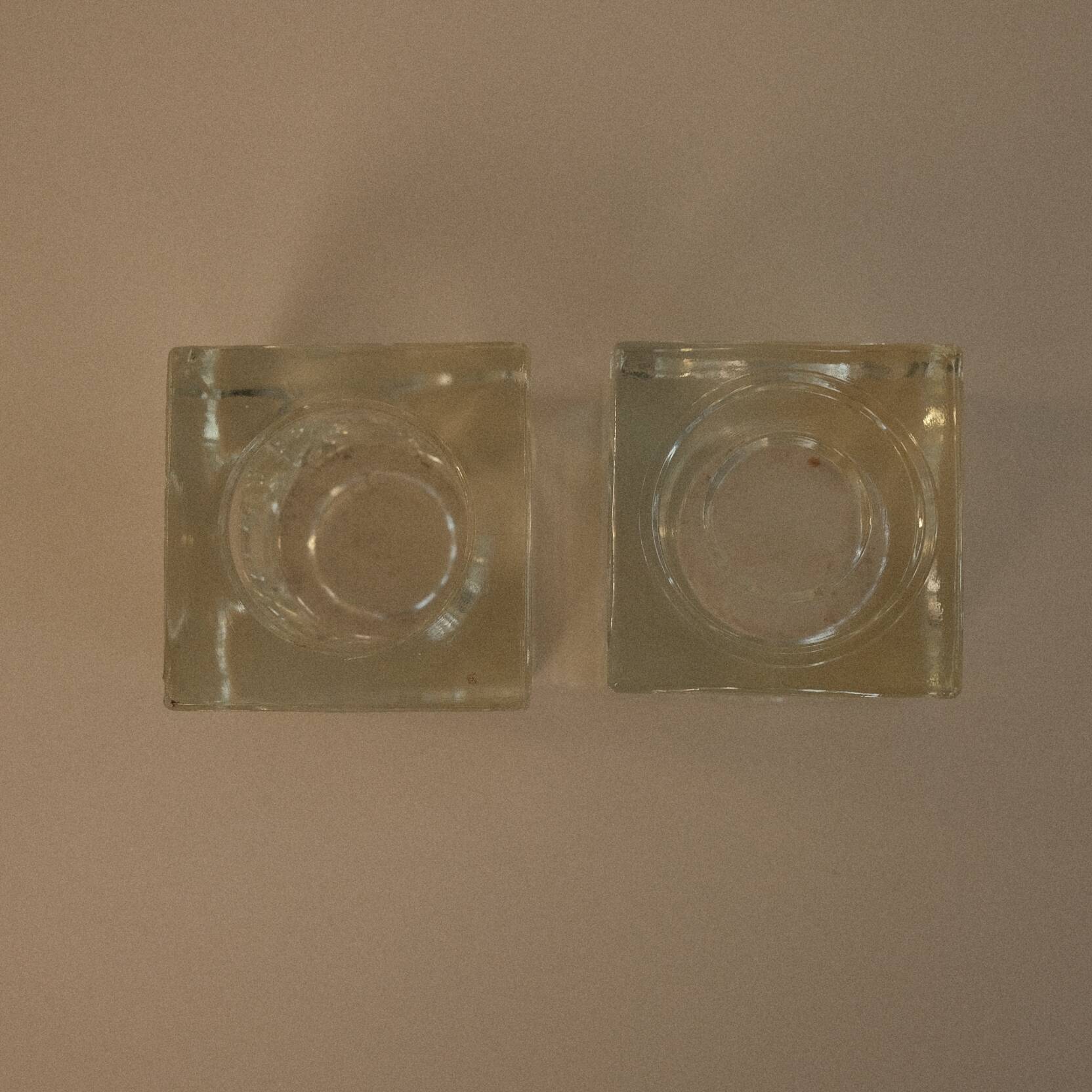 Pair of square glass candle holders