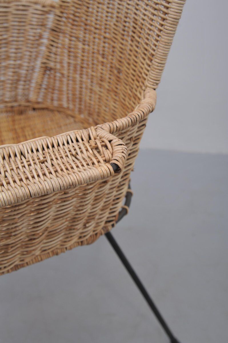 Vintage rattan chairs with table, 1950s, set of 3