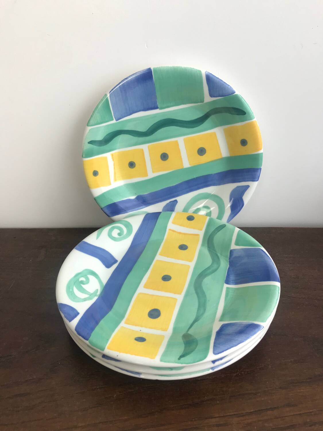 4 vintage 80s/90s hand-painted dessert plates