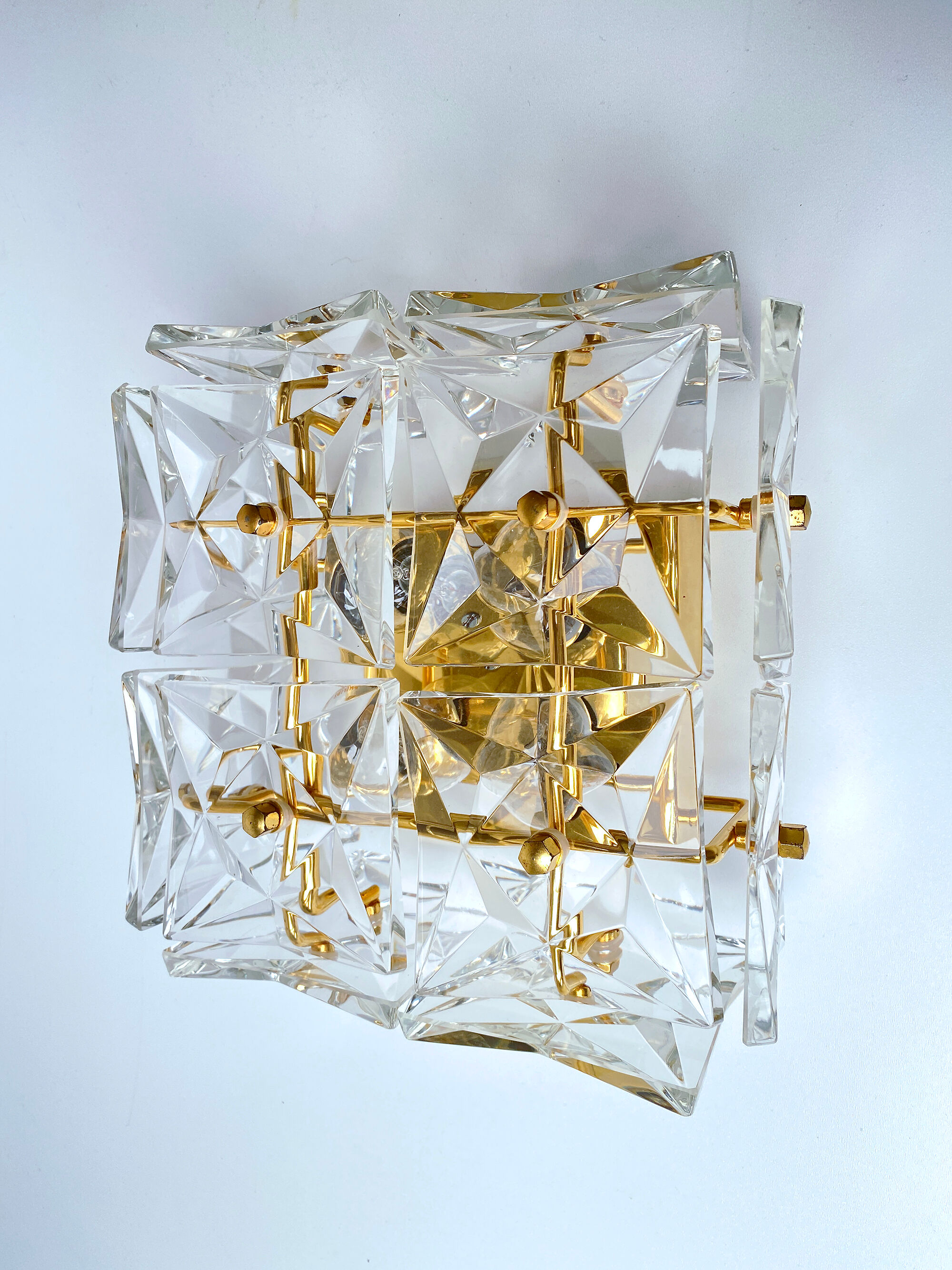 pair vintage wall lamps 60s golden crystal fine gold