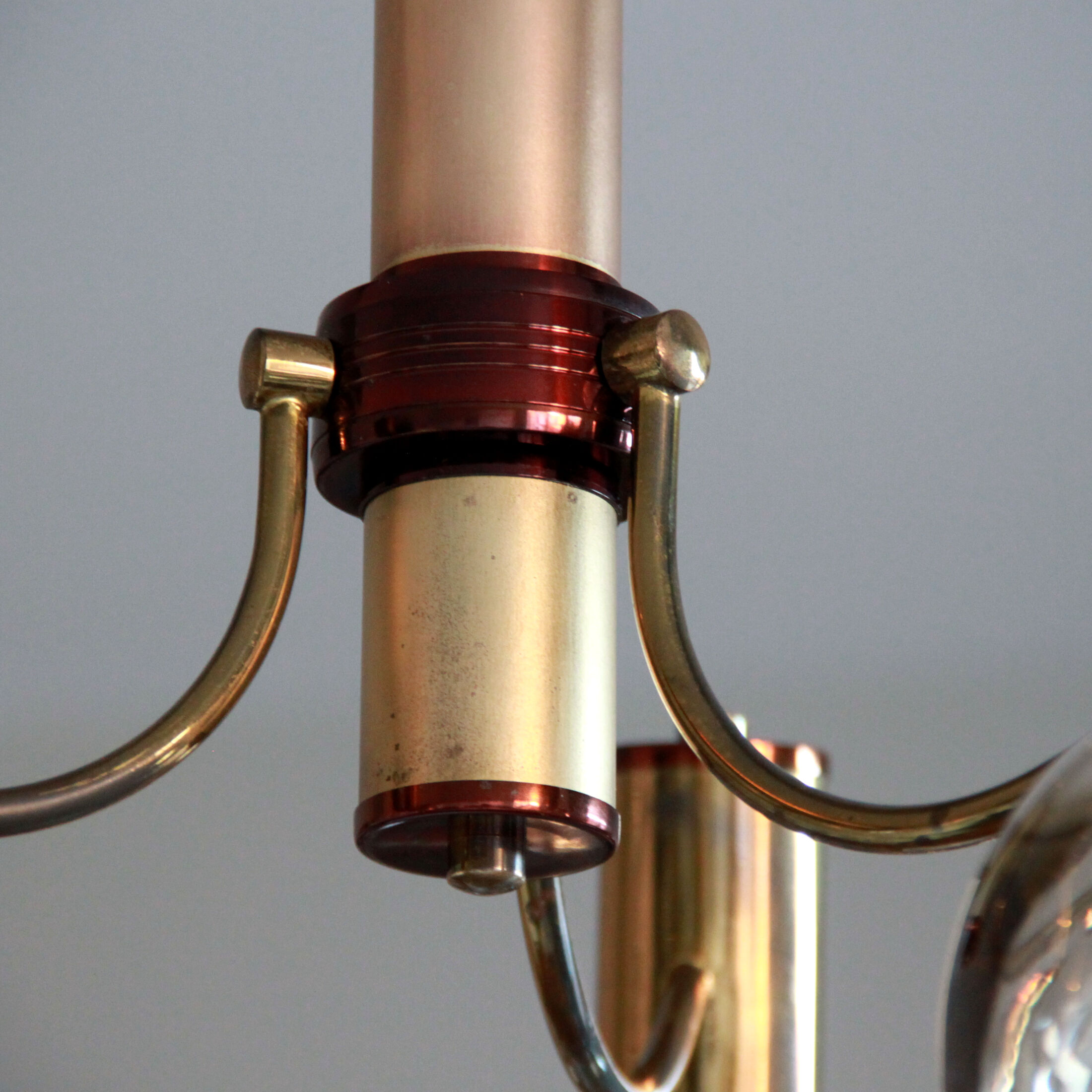 Chandelier 1970 brass gilded globes smoked glass italian