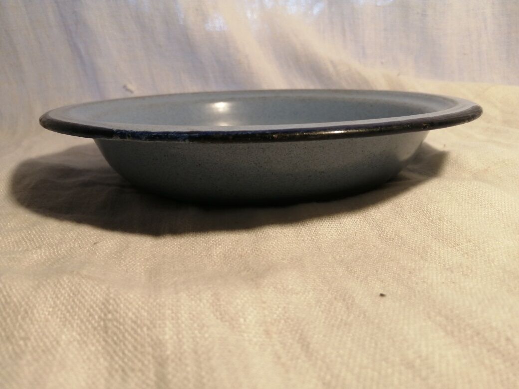 Hollow plate Metal plate enamelled Old vintage blue