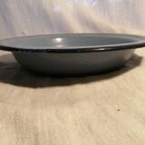 Assiette creuse plat en métal émaillé bleu ancienne vintage