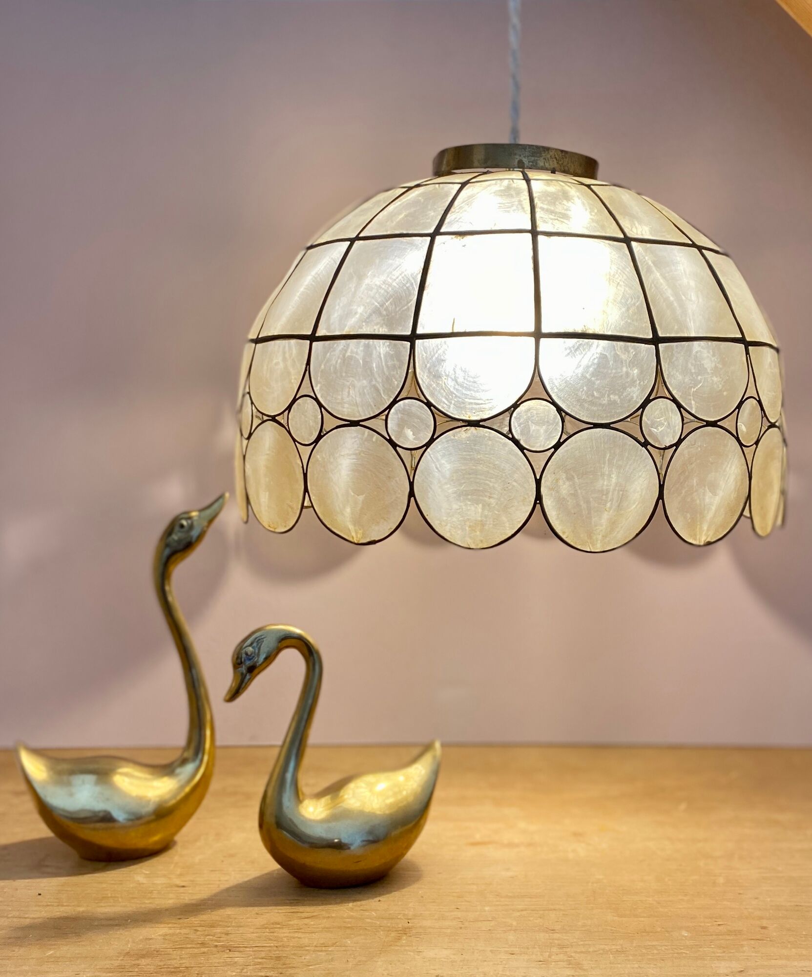 Vintage XXML lampshade pendant lamp in mother-of-pearl and brass