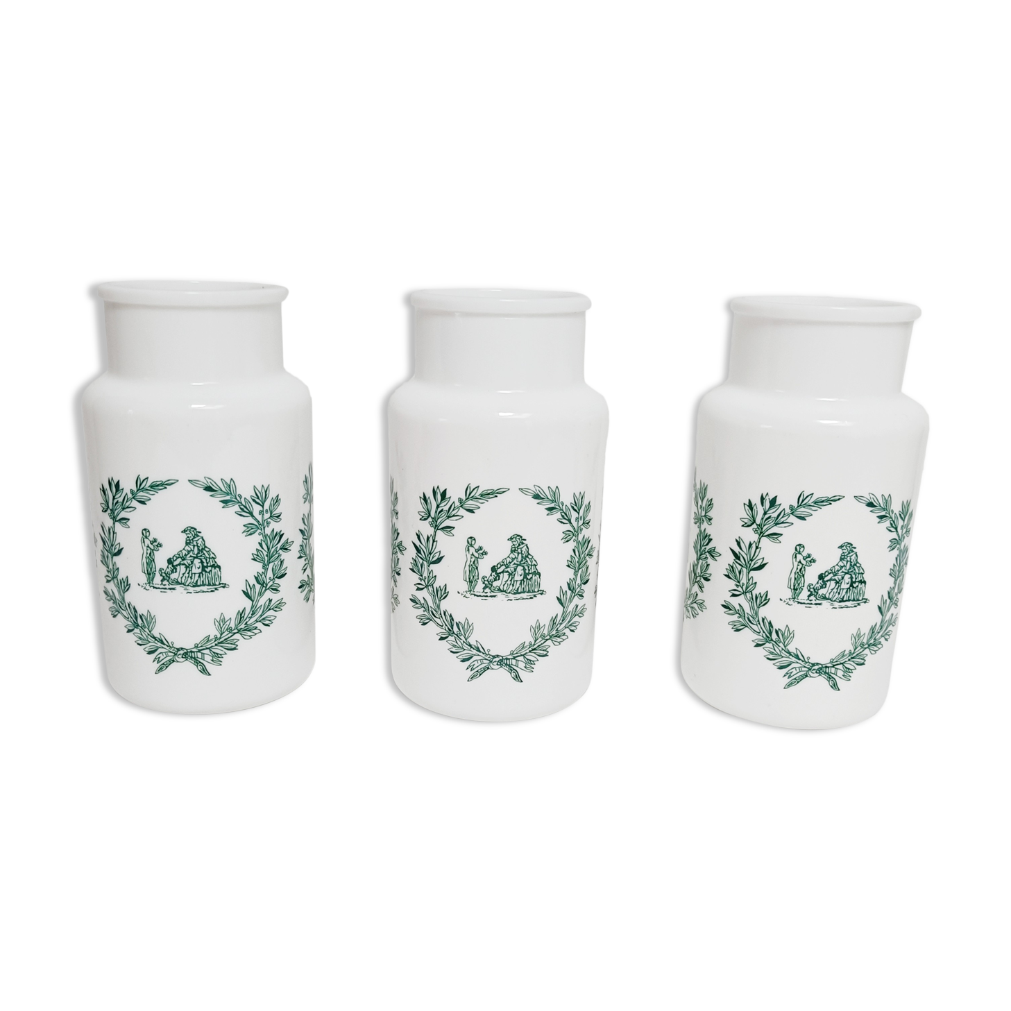 Lot de 3 pots d'apothicaire en opaline
