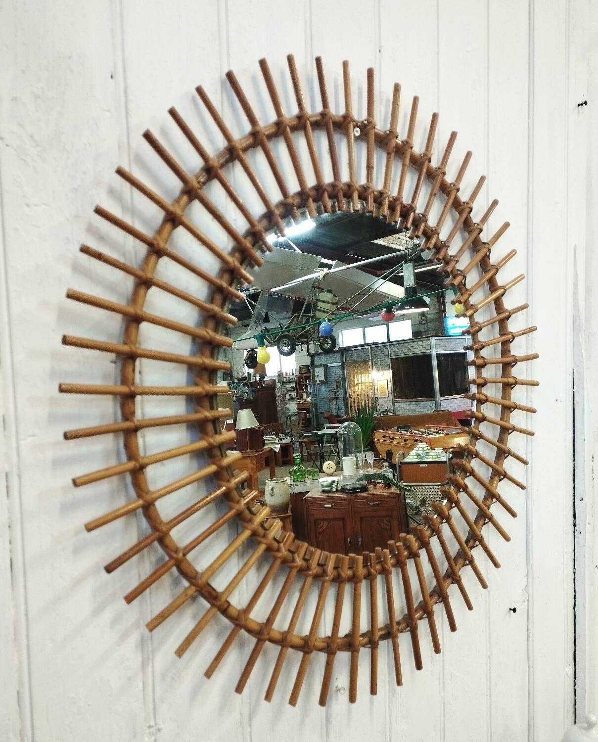 Vintage rattan sun mirror xl