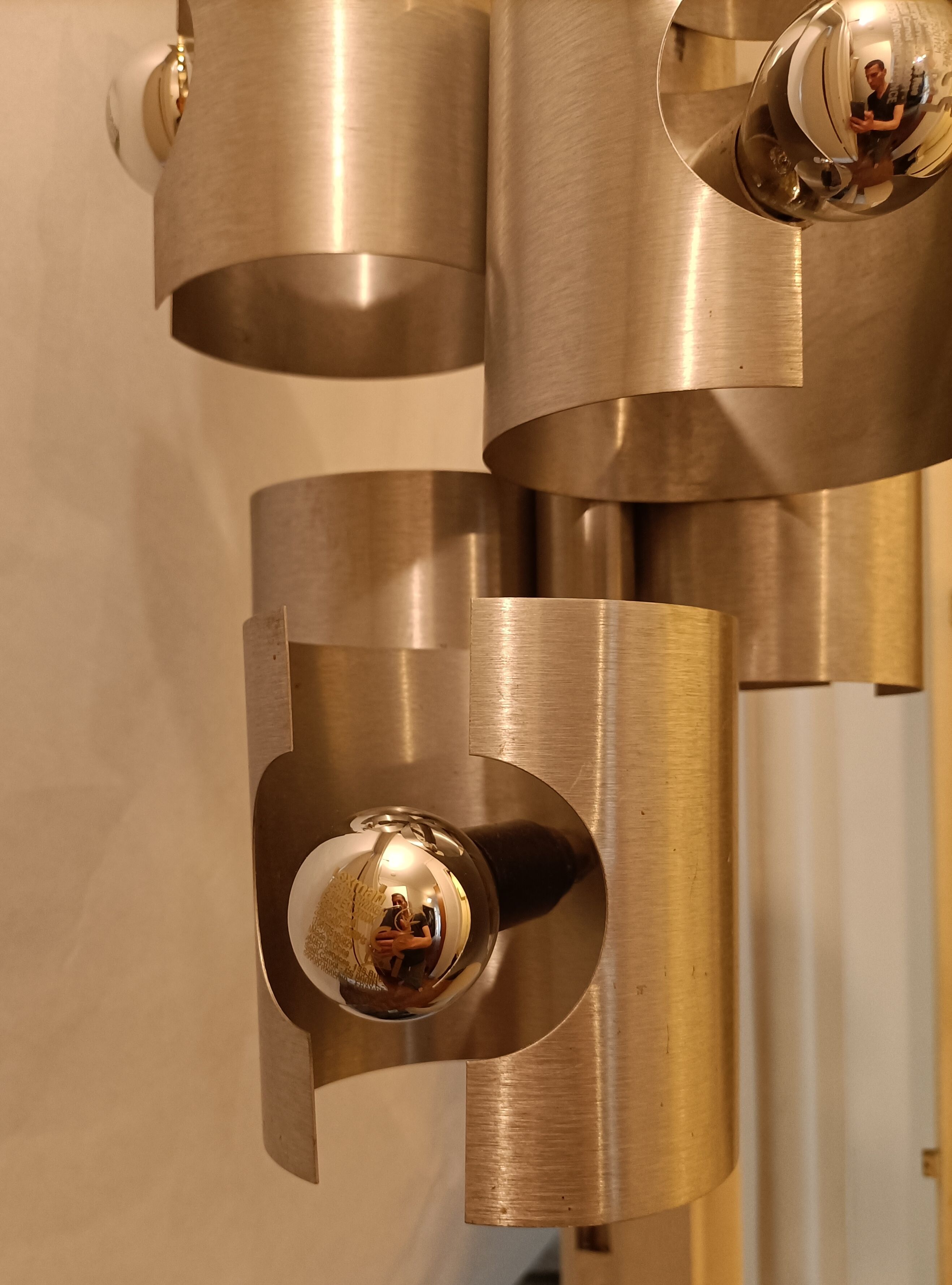Chandelier with 7 lights in brushed aluminum, Italy 1970 Vintage