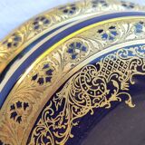 Large Limoges porcelain candy box - Oven blue and gold -