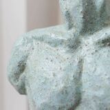 Light blue clay ceramic torso statue – mid-century design sculpture, heavy studio piece