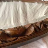 Antique oval beveled mirror in carved wood - 69 cm