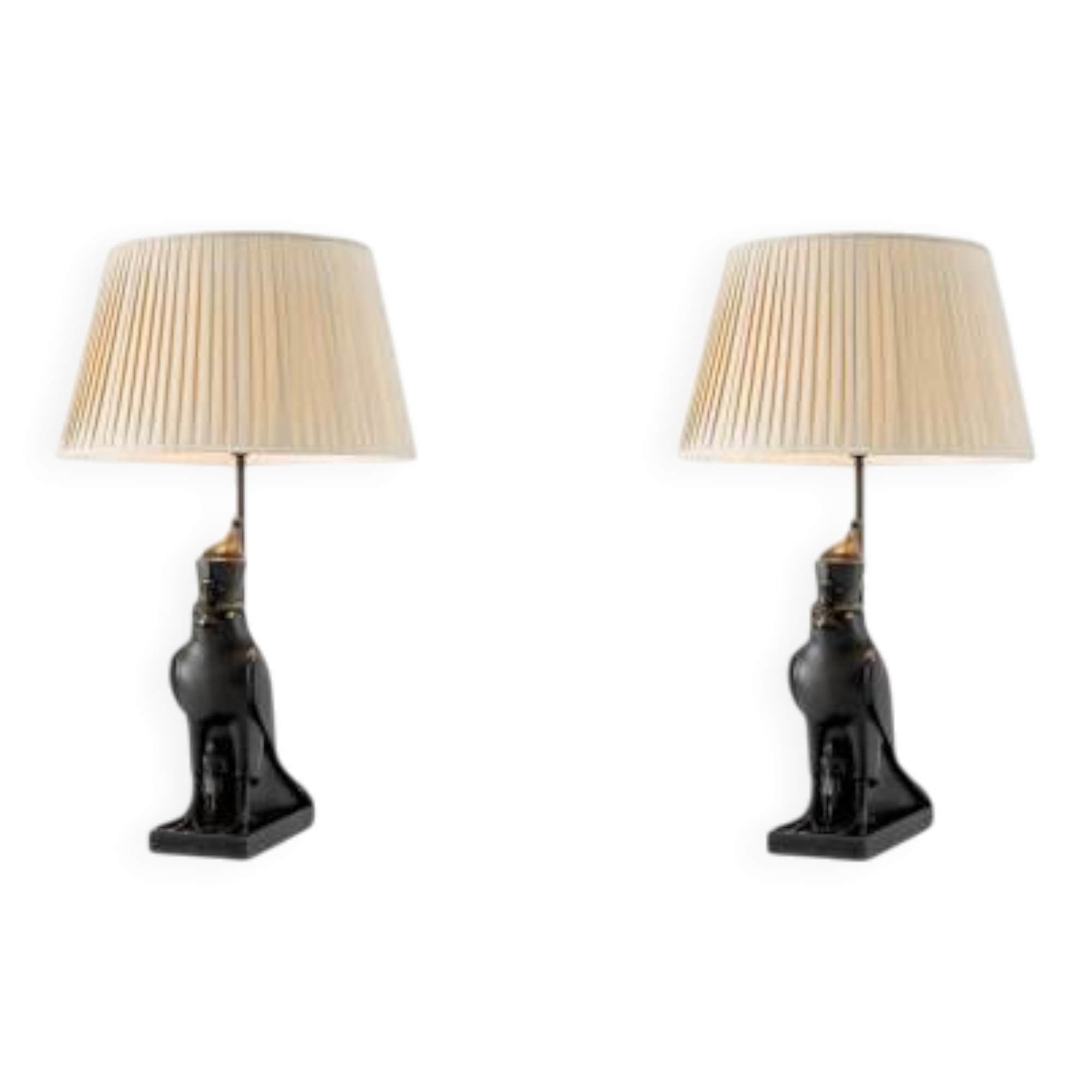 Pair of Horus model table lamps, patinated bronze.
