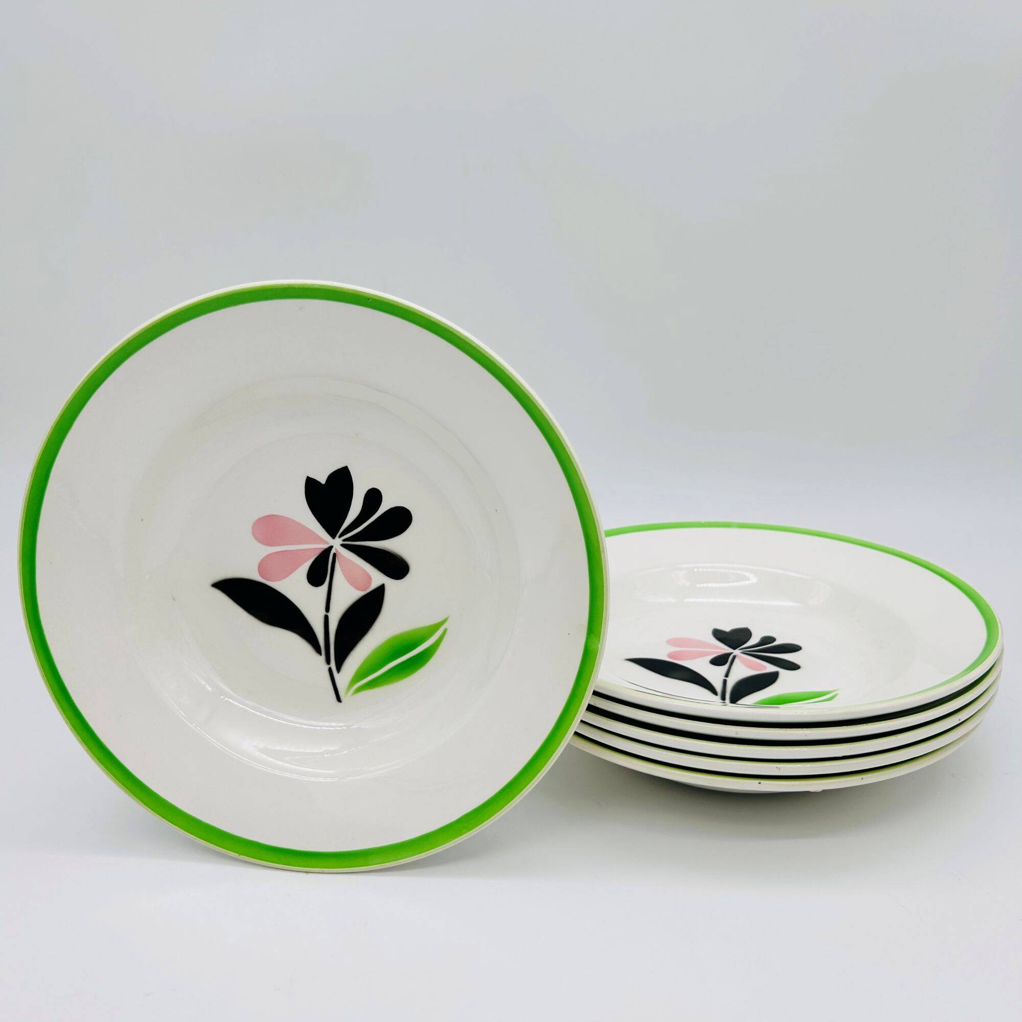 6 Deep Plates, Digoin Sarreguemines. "Rustic" Model