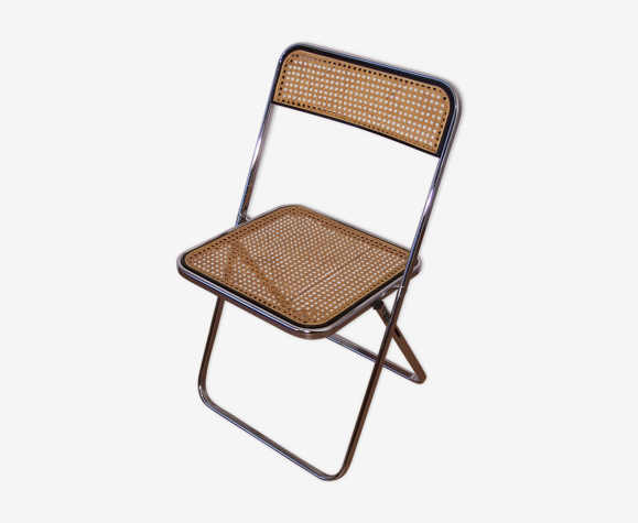Chaise vintage pliante en chrome et cannage | Selency