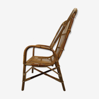 Rattan armchair 60s large backrest