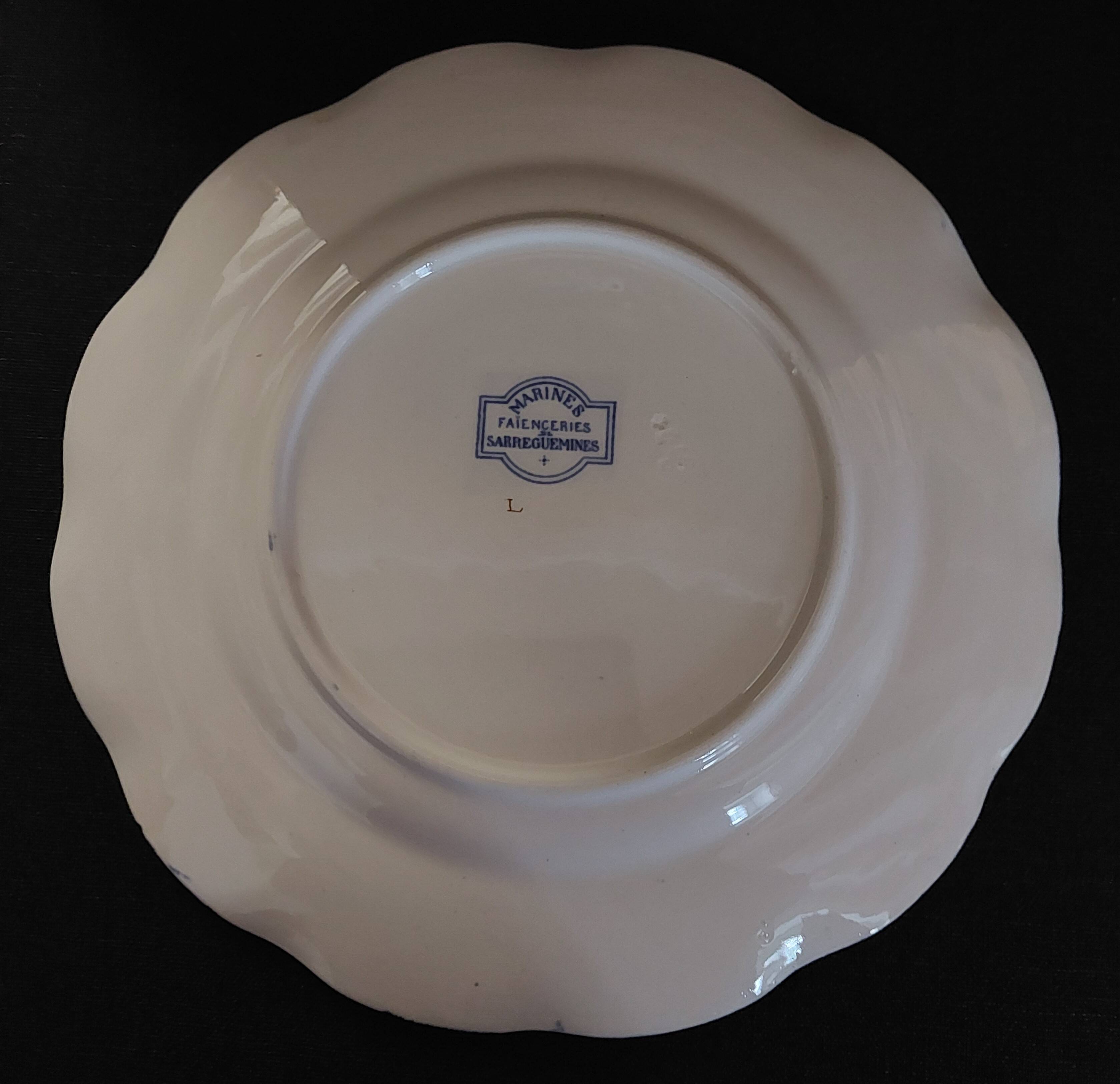 Sarreguemines earthenware plate with Marine decor late 19th century early 20th century