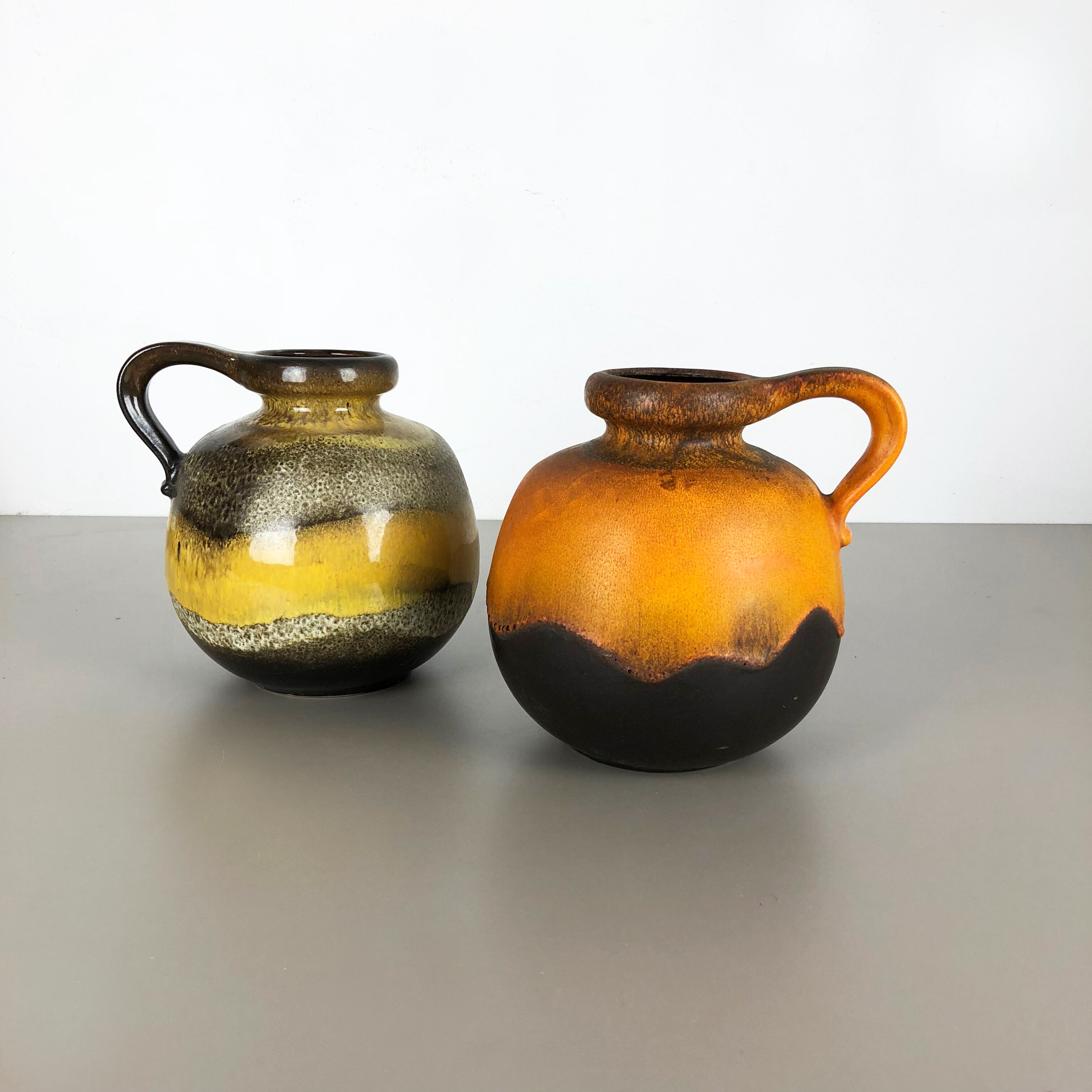 Set of two pottery fat lava vases model "484-21" made by Scheurich Germany 1970s