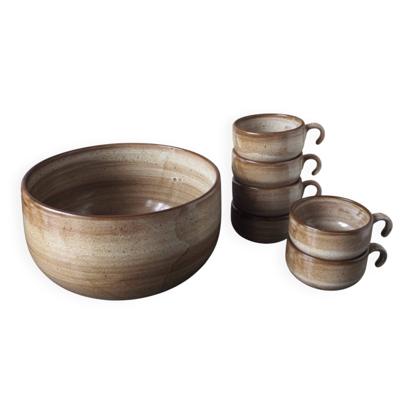 Grand saladier et 6 tasses faïencerie Niderviller
