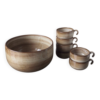 Large salad bowl and 6 cups from Niderviller earthenware.