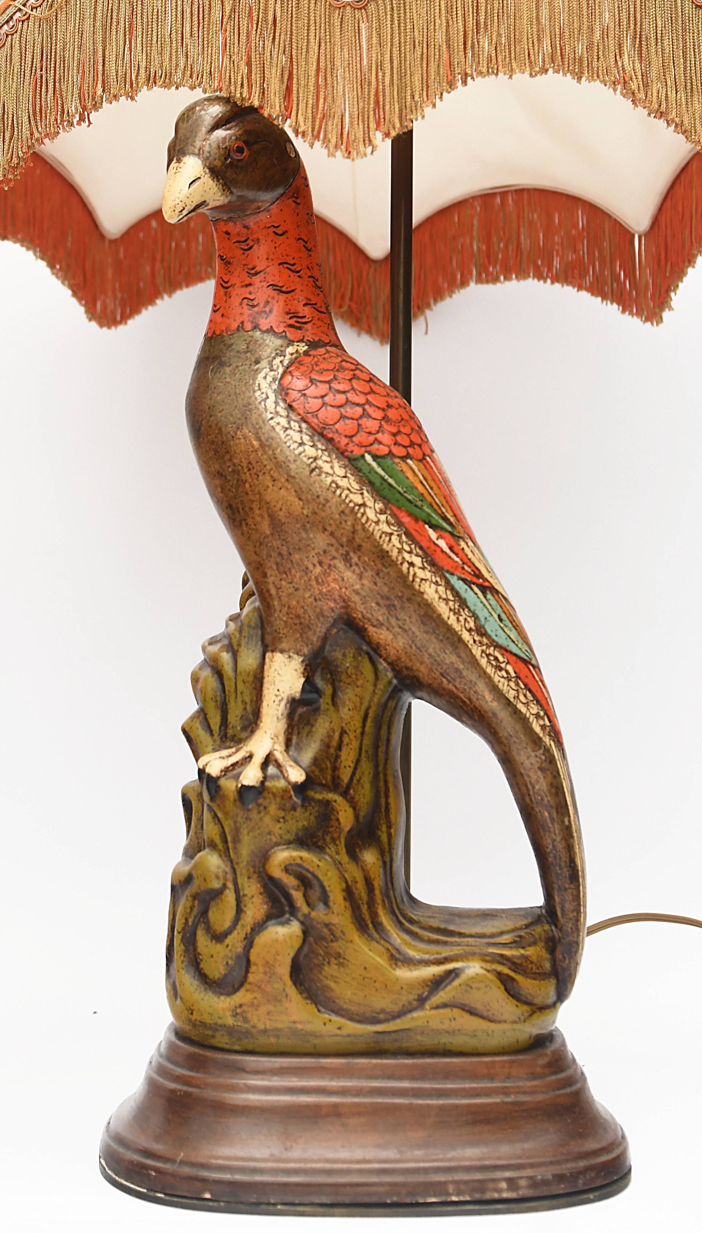 Pair of ceramic parrot lamps