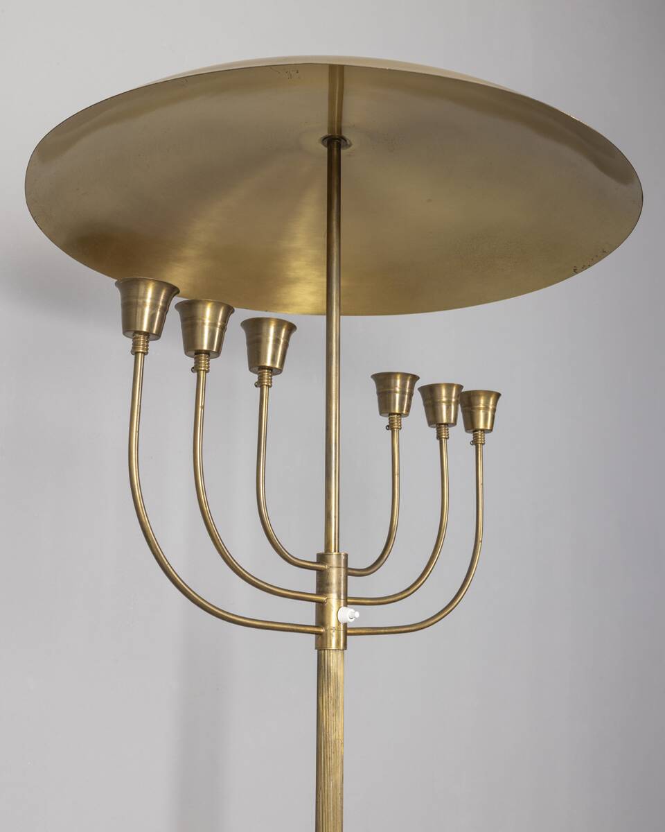 Lampadaire vintage des années 50 en onyx et laiton doré design italien