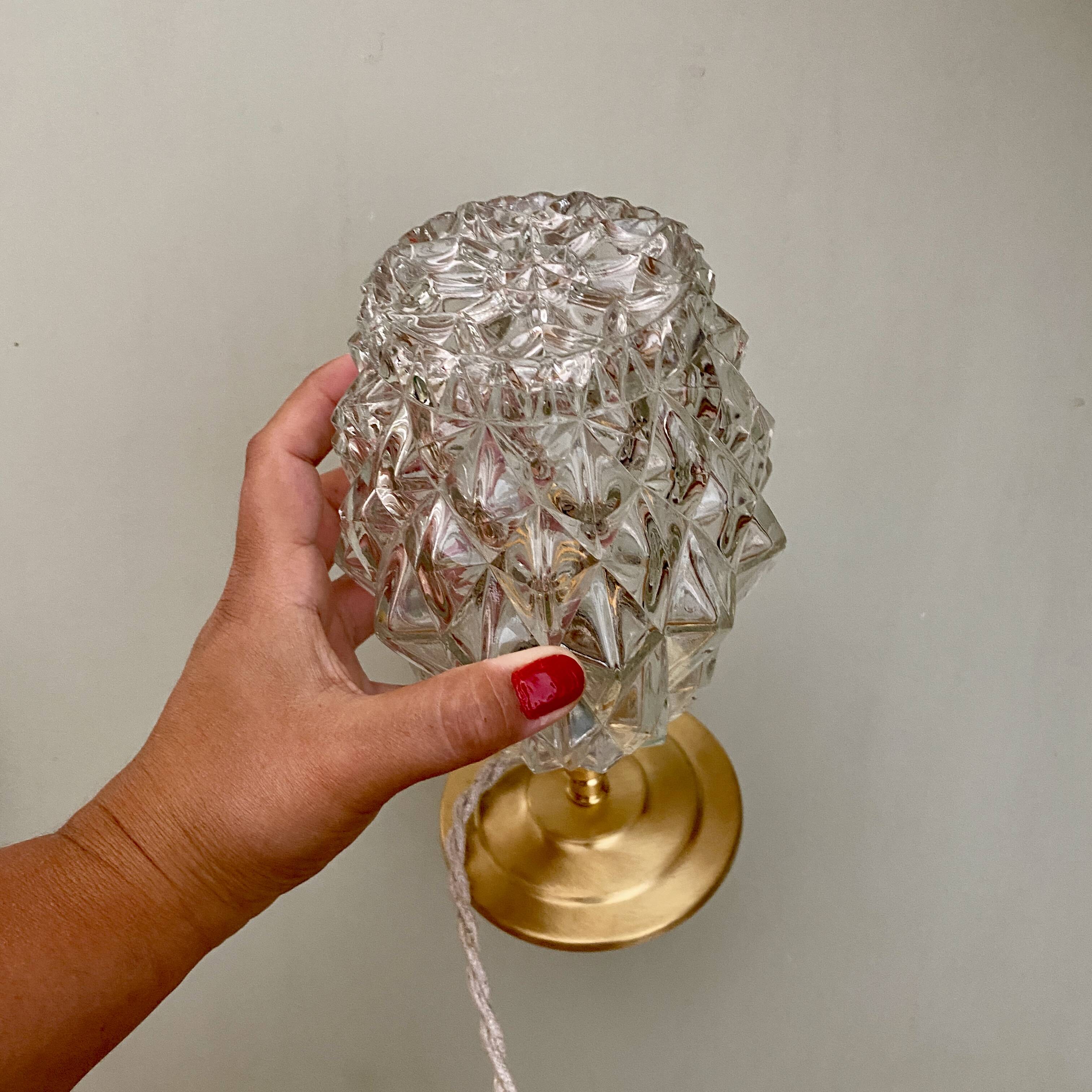 Vintage globe table lamp in molded glass