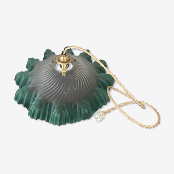 Green pleated suspension in glass and brass