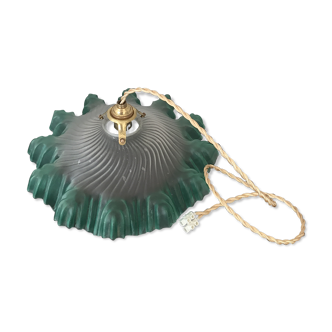 Green pleated suspension in glass and brass