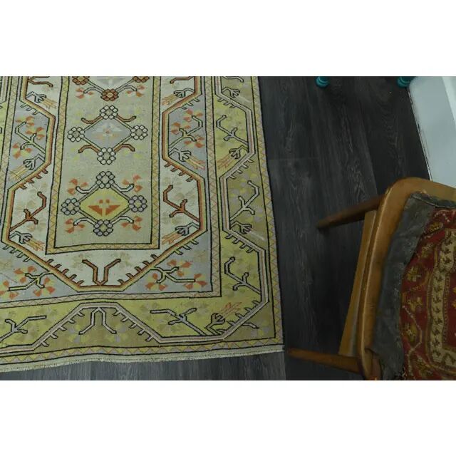 1970s vintage Turkish Oushak handmade wool cotton green area rug 115x205