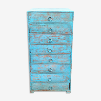 Chest of drawers with 8 drawers in old blue wood