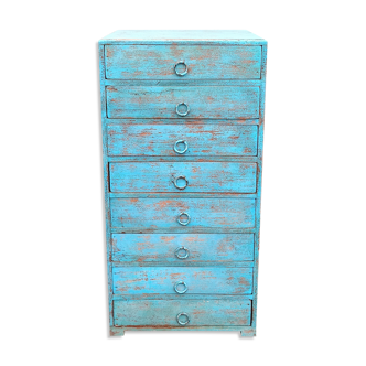 Commode avec 8 tiroirs en bois ancien bleu