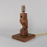Lampe de table ou de chevet en chêne anglais rustique sculptée à la main des années 1930