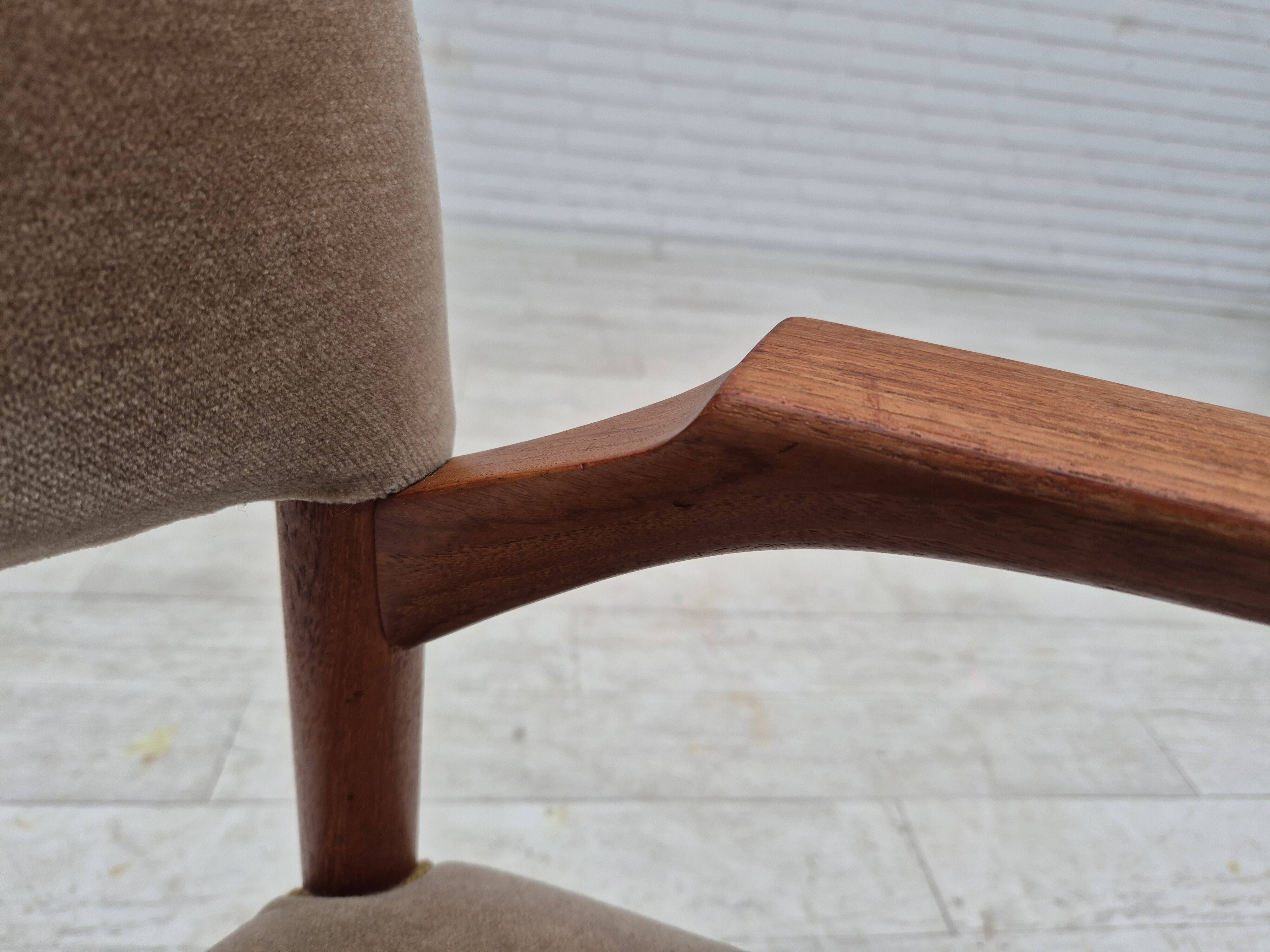 1960s, Danish chair, solid teak wood, furniture velour.