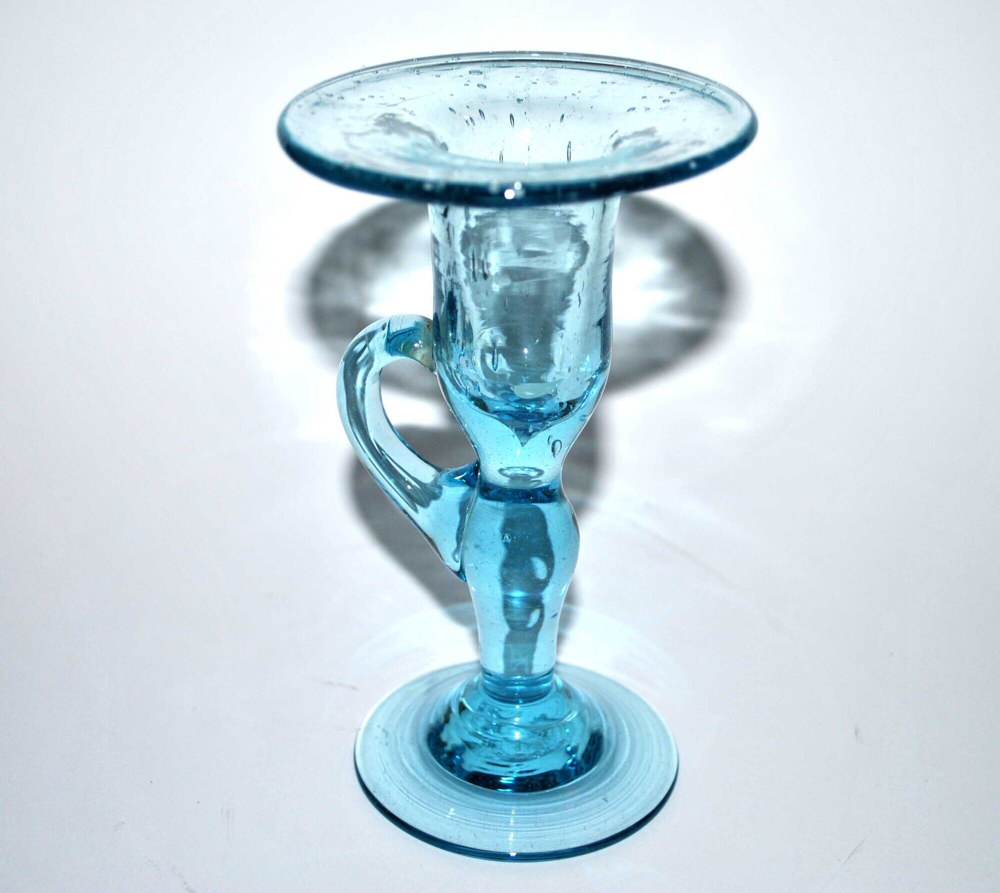 Vintage bubbled glass candle holder from biot - blue blown glass chandelier 1960