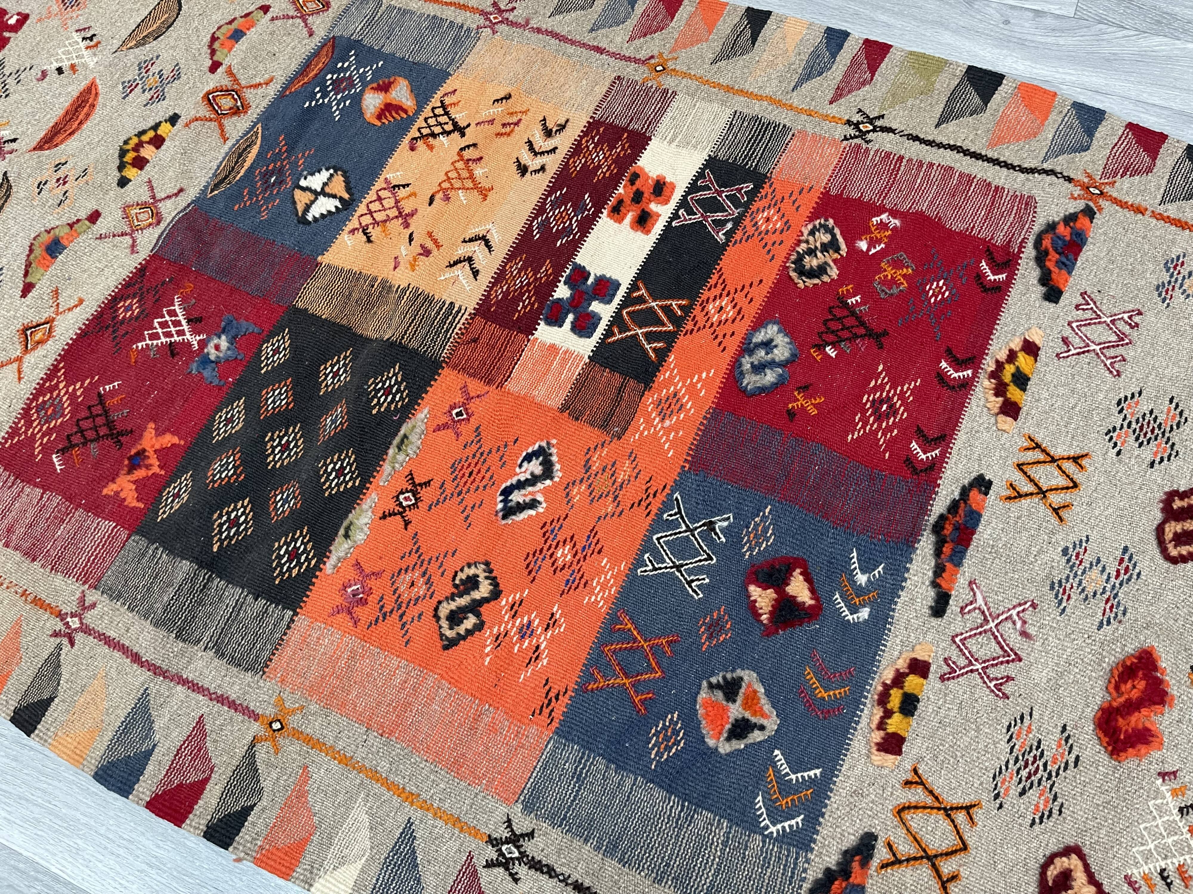 Unique and medium berber kilim, red rug, moroccan kilim, decoration rug