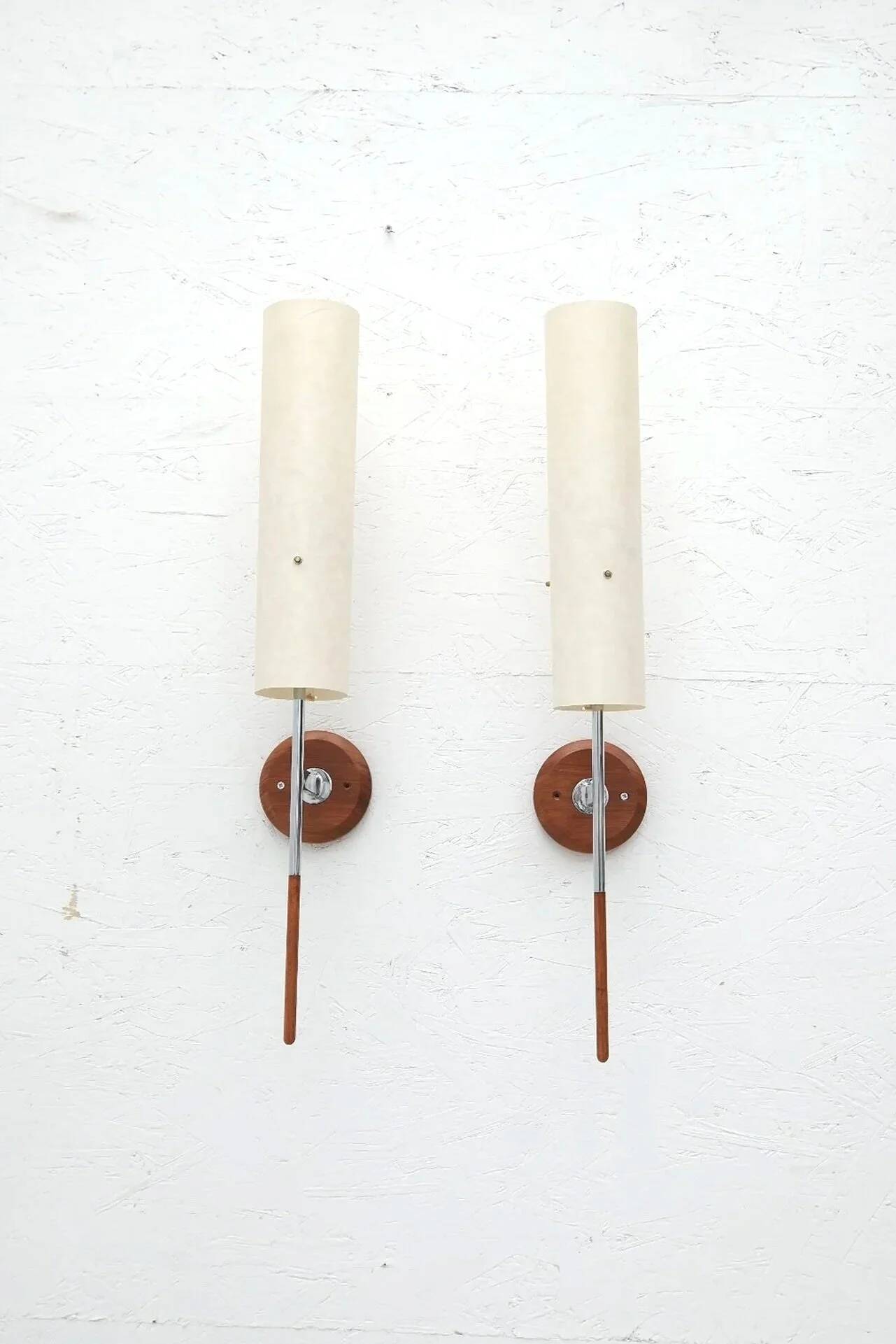 Pair of Gustaf wall lights in wood and metal, Sweden 1980