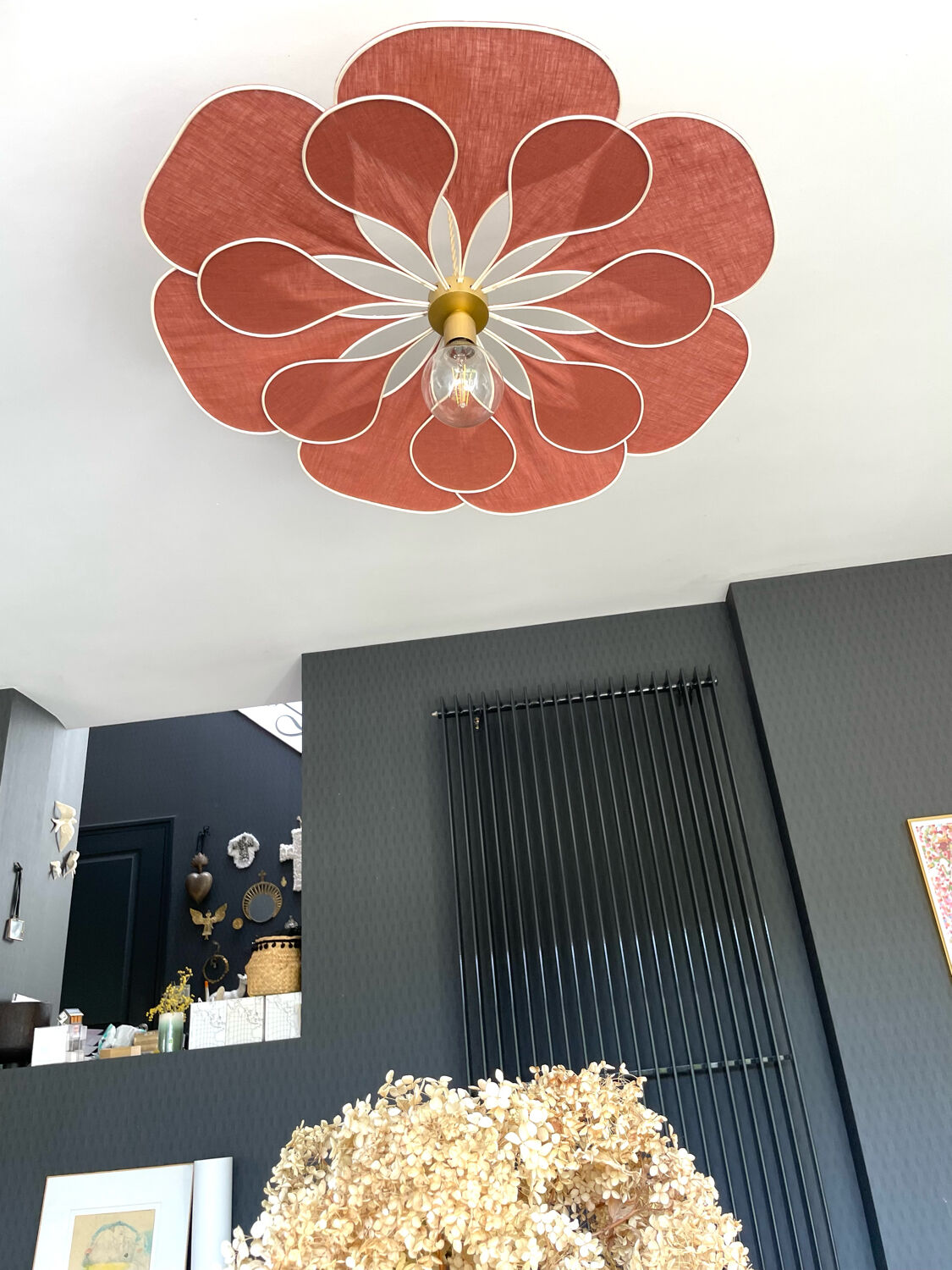 Linen and rattan pendant light