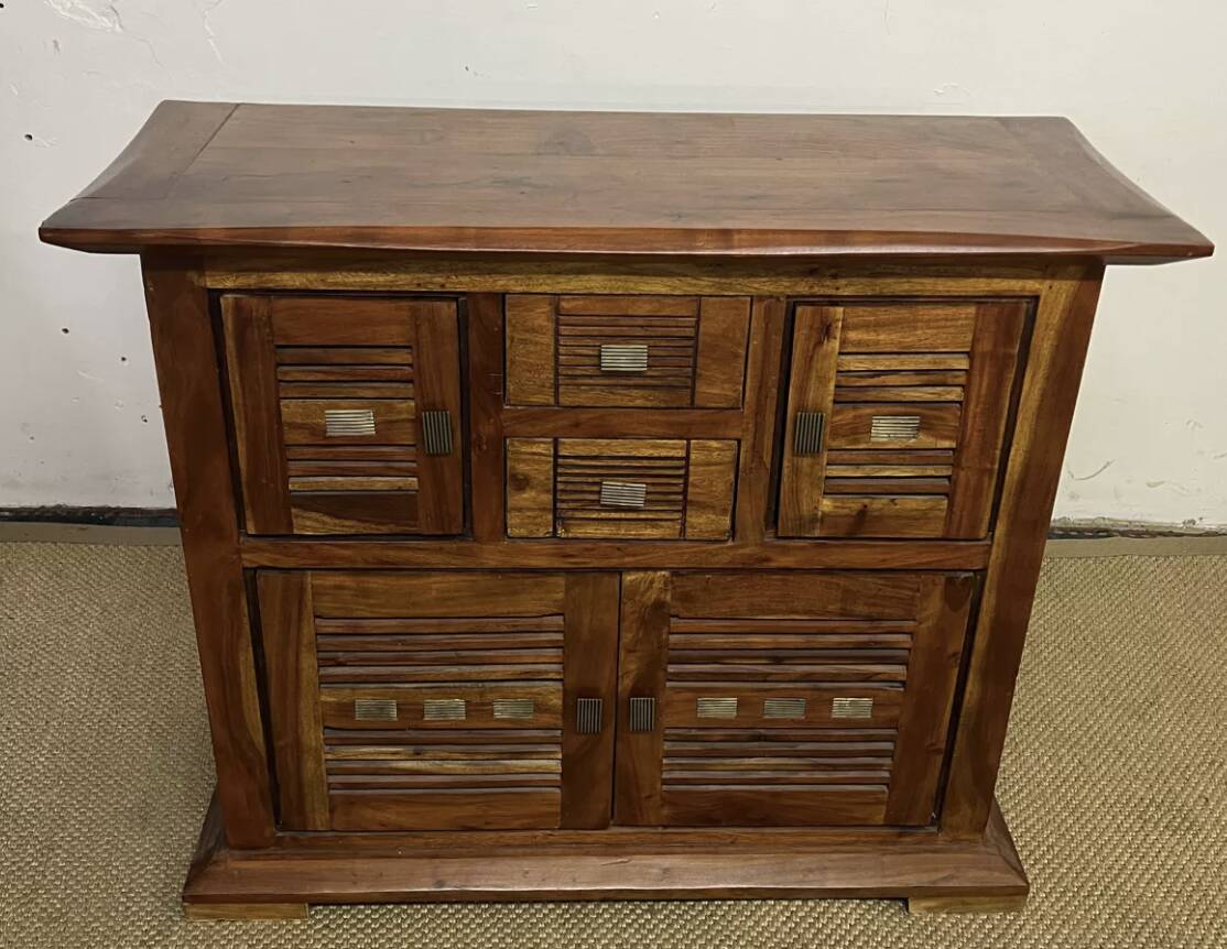 Buffet en bois d'acacia massif 4 portes, 2 tiroirs
