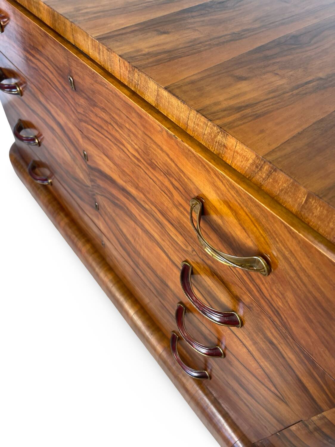 Commode italienne Art déco en ronce de noyer, années 1930