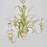 Masca vintage wheat stalk chandelier in off-white and pastel green metal.